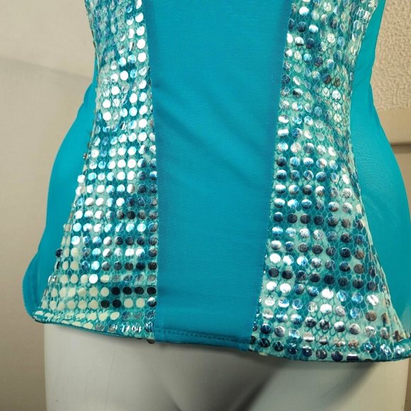 Vintage Bustier Corset Lingerie L Teal Blue Silver Sequin Underwired Pink Ribbon - Picture 3 of 8